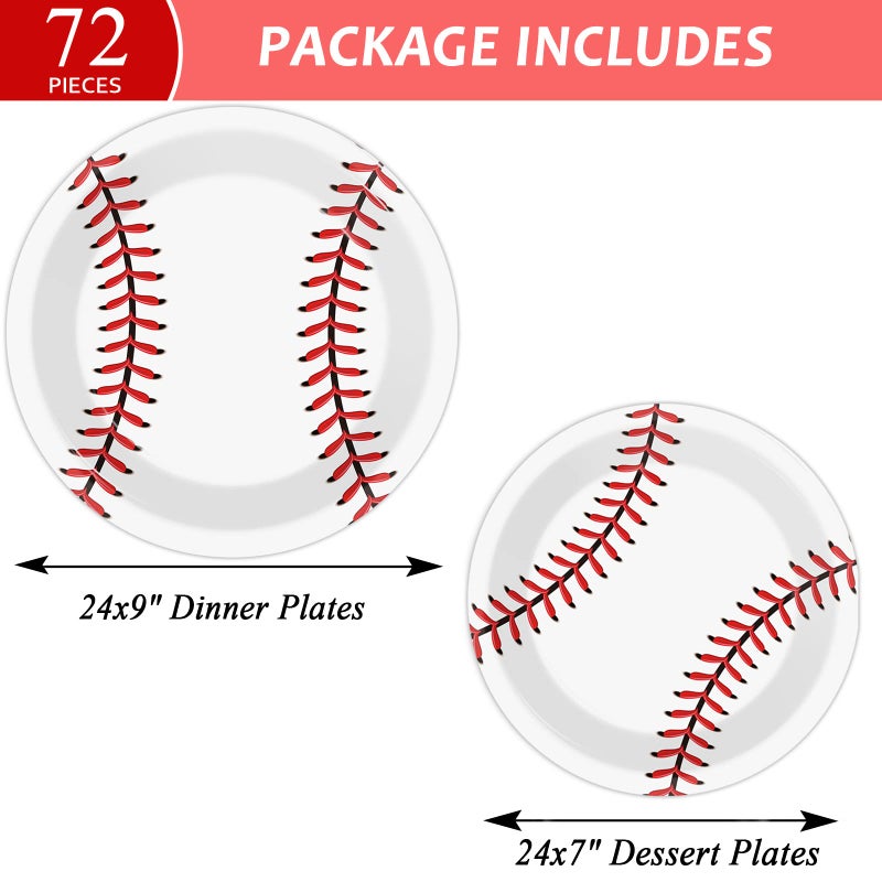 Wiooffen 72pcs Baseball Party Supplies Bundle Paper Plates Set Disposable Baseball Party Dinner Dessert Plate Birthday Tableware Decorations Favors for Boys and Girls, Including 36pcs 9"" and 36pcs 7"" Plates - Image 2